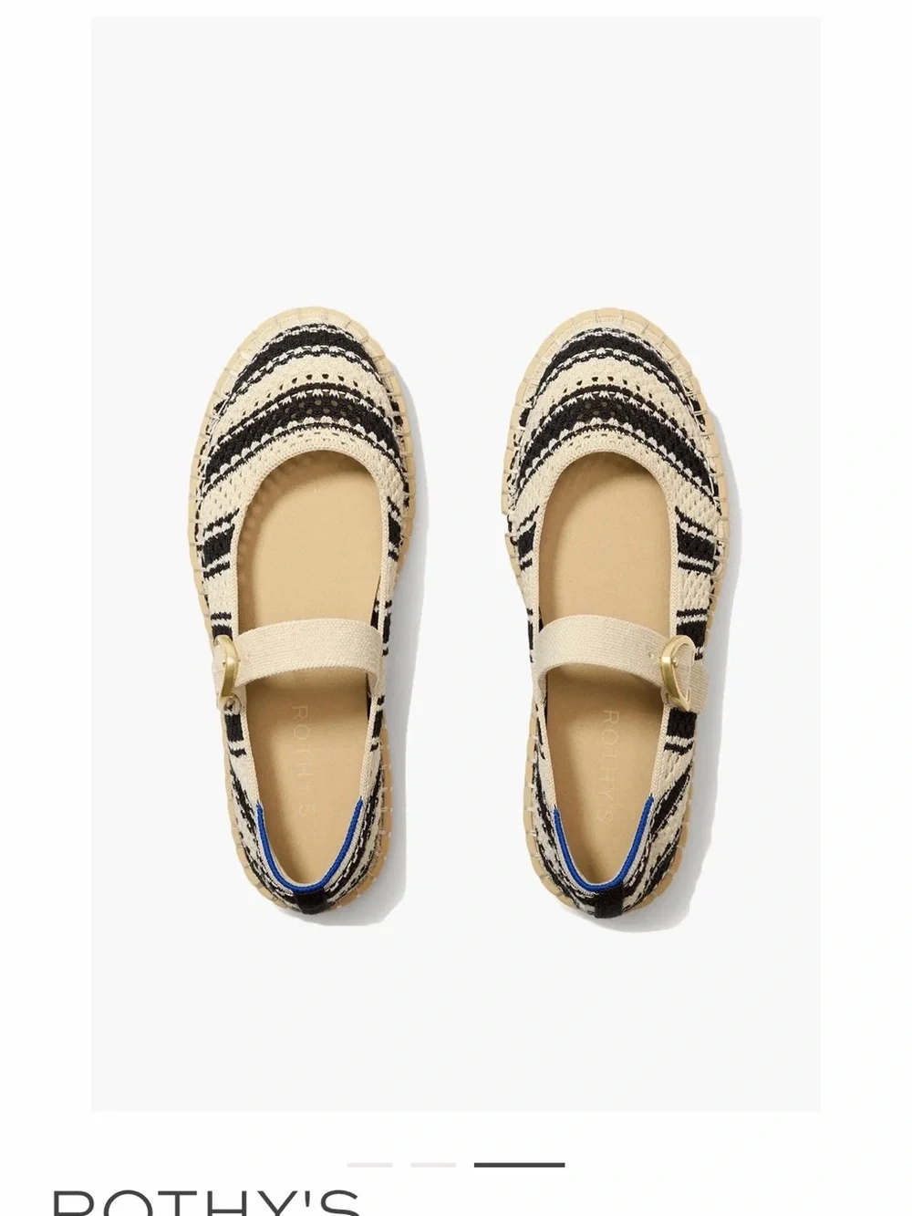 Rothy's Cream and Black Espadrille Mary Jane Flats